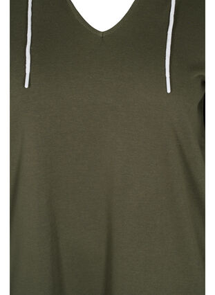 Long sweatshirt with v-neck and hood, Ivy Green, Packshot image number 2