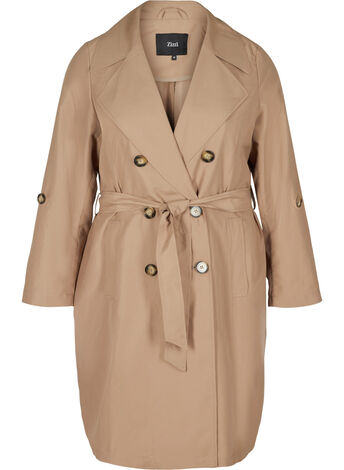 Plain-coloured trenchcoat with tie belt and pockets