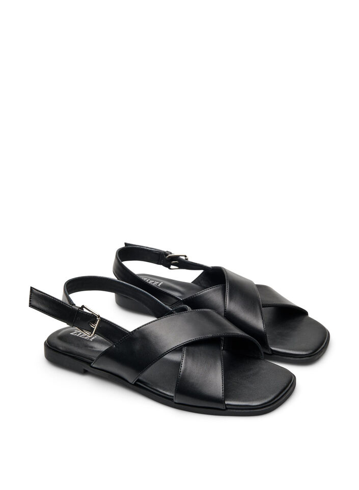 Leather sandal with criss-cross straps, Black, Packshot image number 1