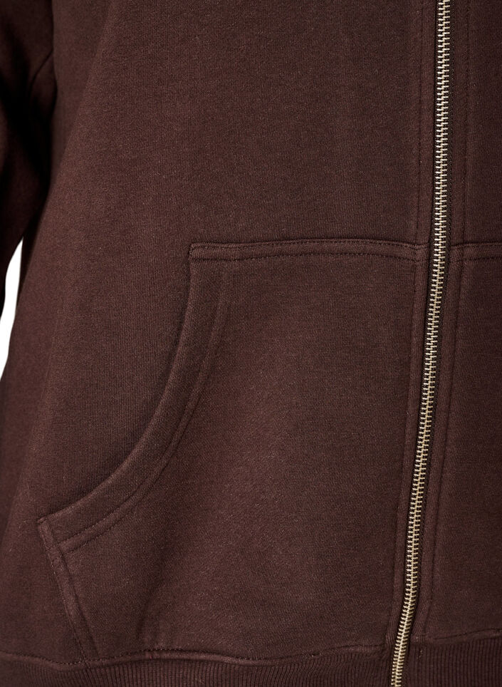 Sweat cardigan with high collar and zip, Brown, Packshot image number 3