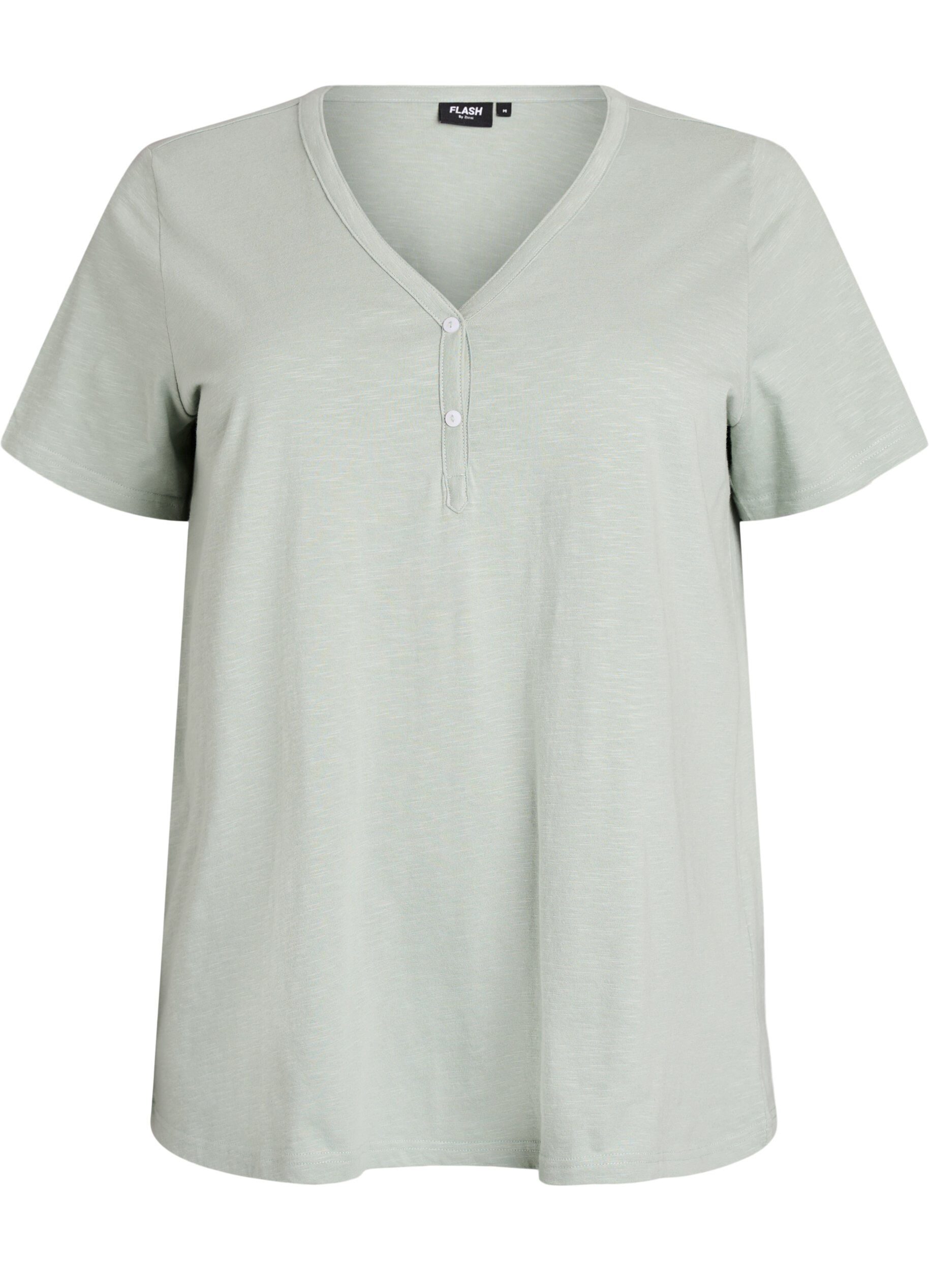 ZizzifashionT-shirt with button detail, Green, Packshot image number 0