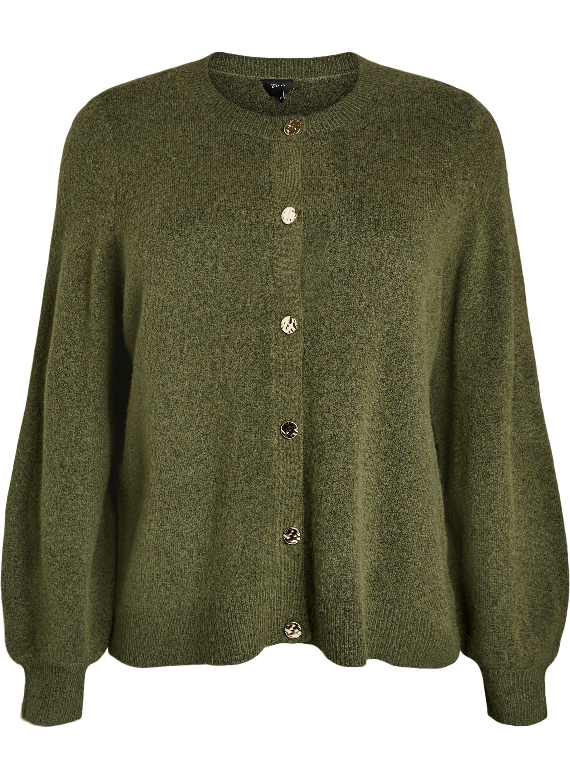 ZizzifashionCardigan in soft knit with gold-coloured buttons, Green, Packshot image number 0