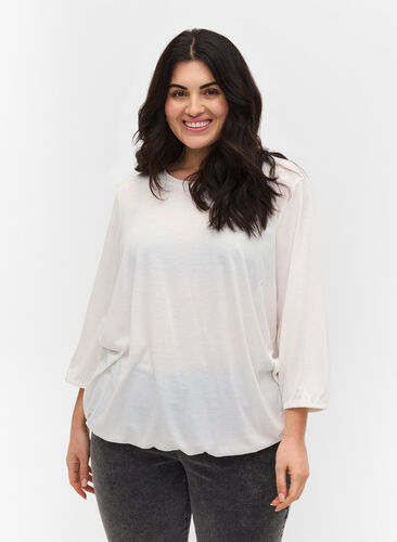 Plain blouse with 3/4 sleeves, White Mel, Model image number 0