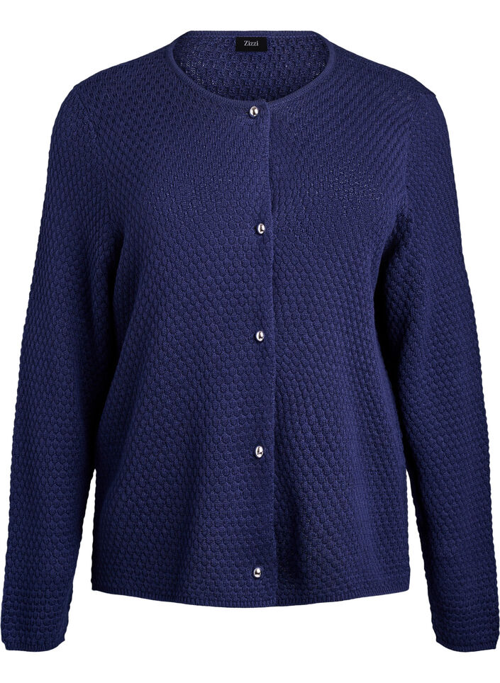 Structured knit cardigan with ball-shaped buttons, Blue, Packshot image number 0