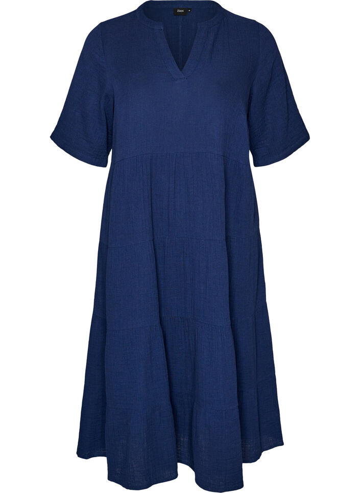 A-line midi dress in cotton muslin, Blue, Packshot image number 0