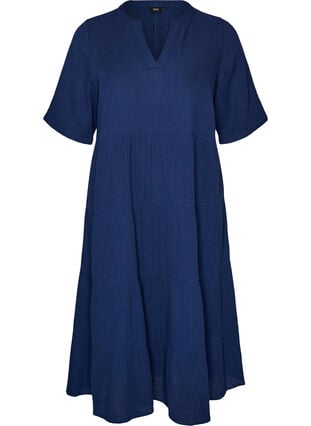 A-line midi dress in cotton muslin - Blue - Sz. 40-64 - Zizzifashion A-line midi dress in cotton muslin - Blue - Sz. 40-64 - Zizzifashion