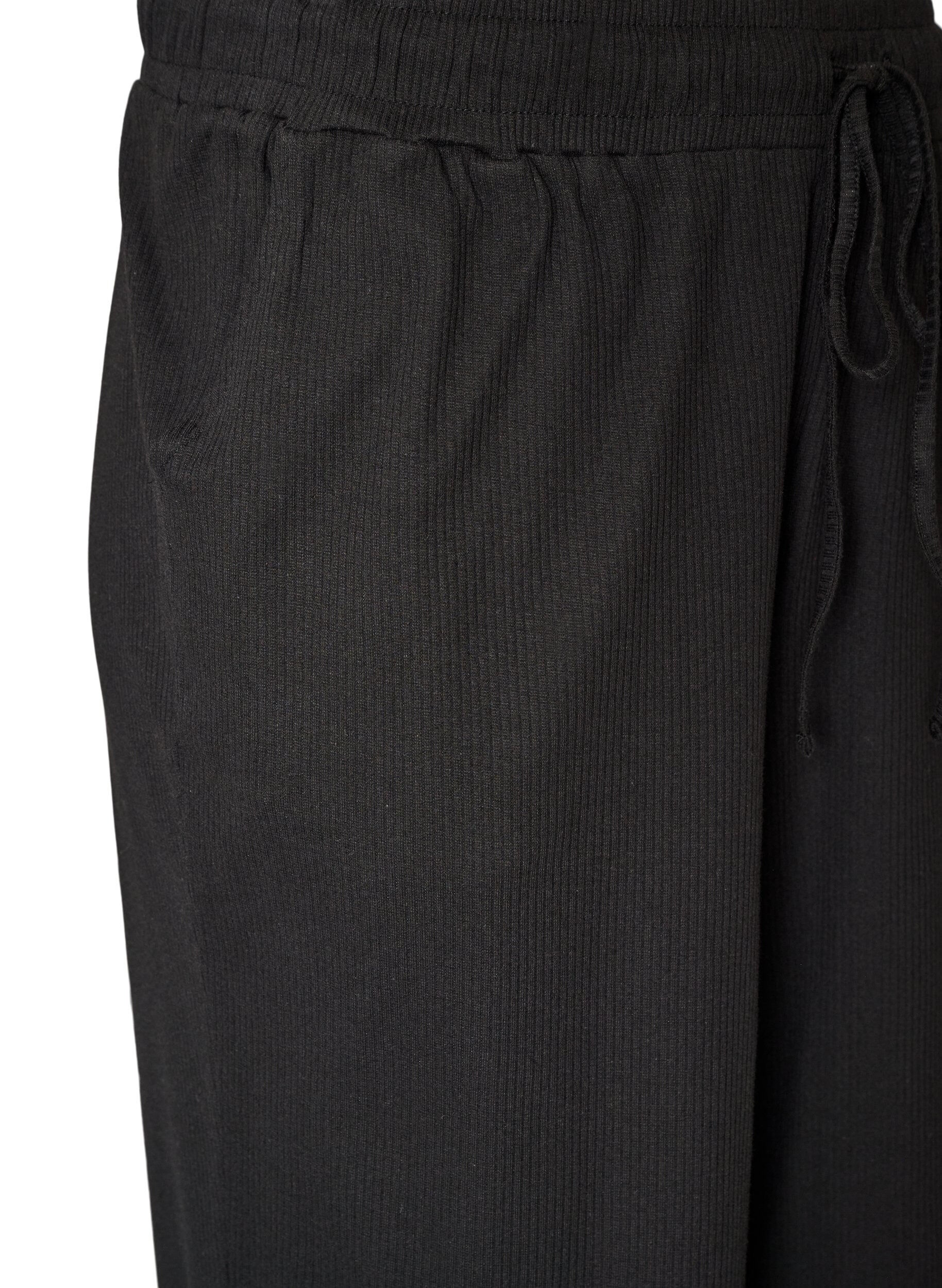 ZizzifashionRibbed pyjama bottoms with straight legs, Black, Packshot image number 2
