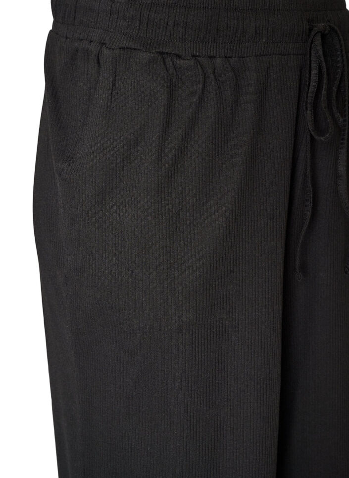 Ribbed pyjama bottoms with straight legs, Black, Packshot image number 2