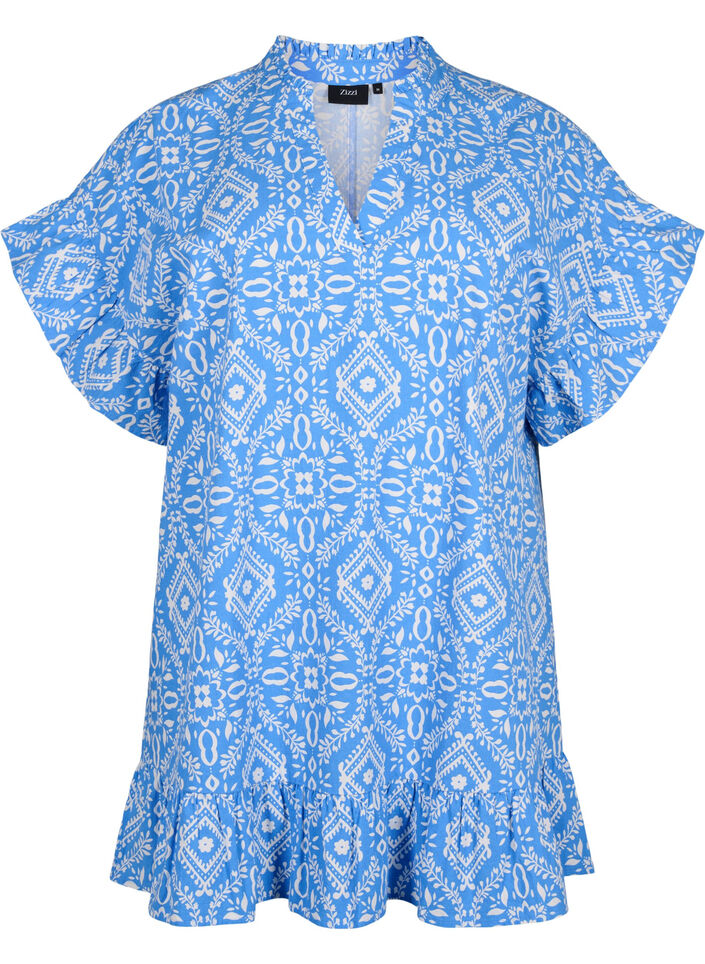 Floral cotton tunic in cotton, Marina Flower AOP, Packshot image number 0