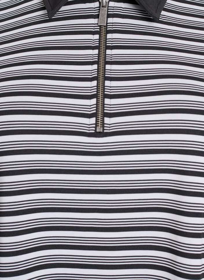 Striped polo shirt with short sleeves and zip, Black, Packshot image number 2