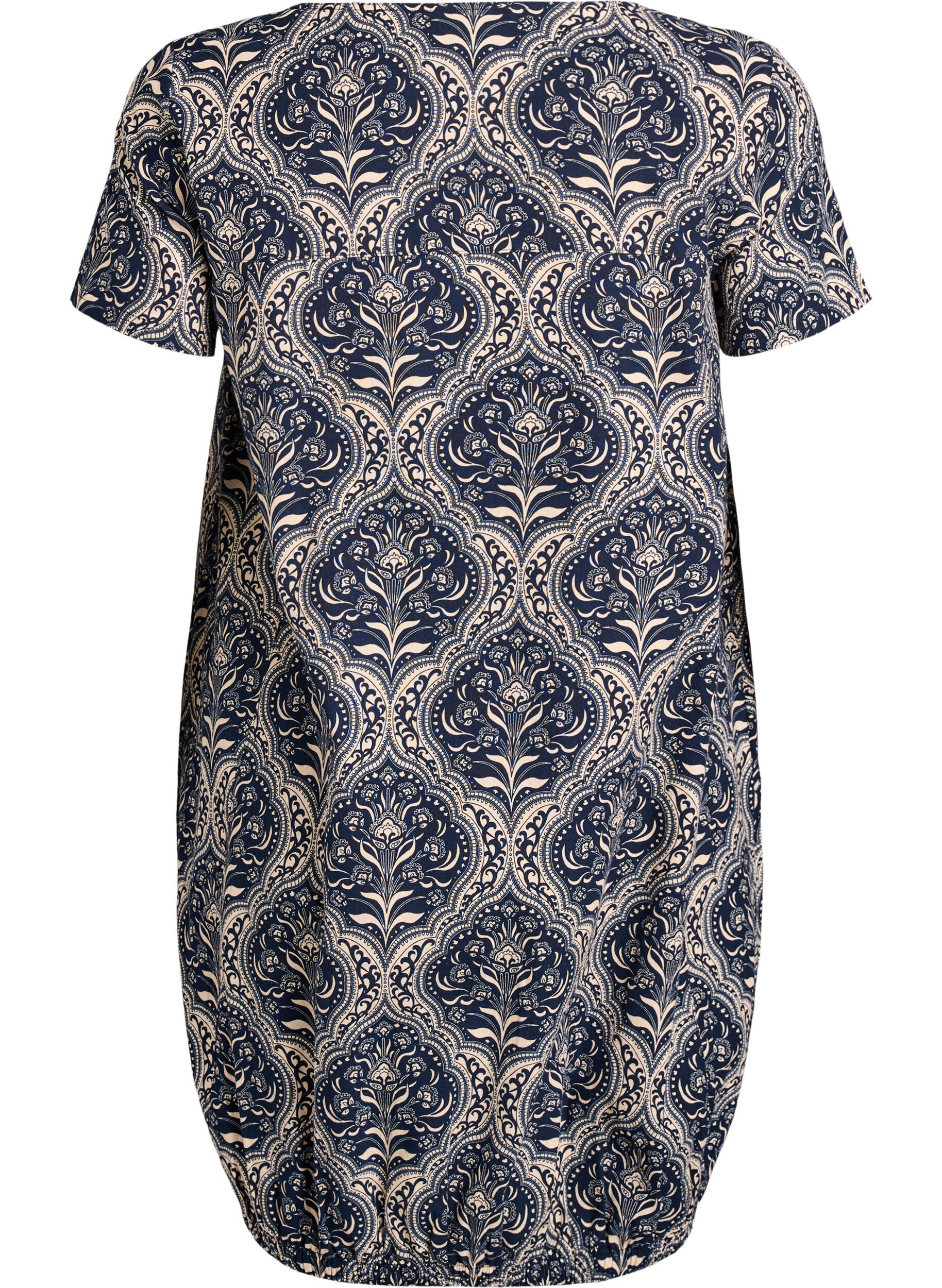ZizzifashionShort-sleeved cotton dress with print, Blue, Packshot image number 1