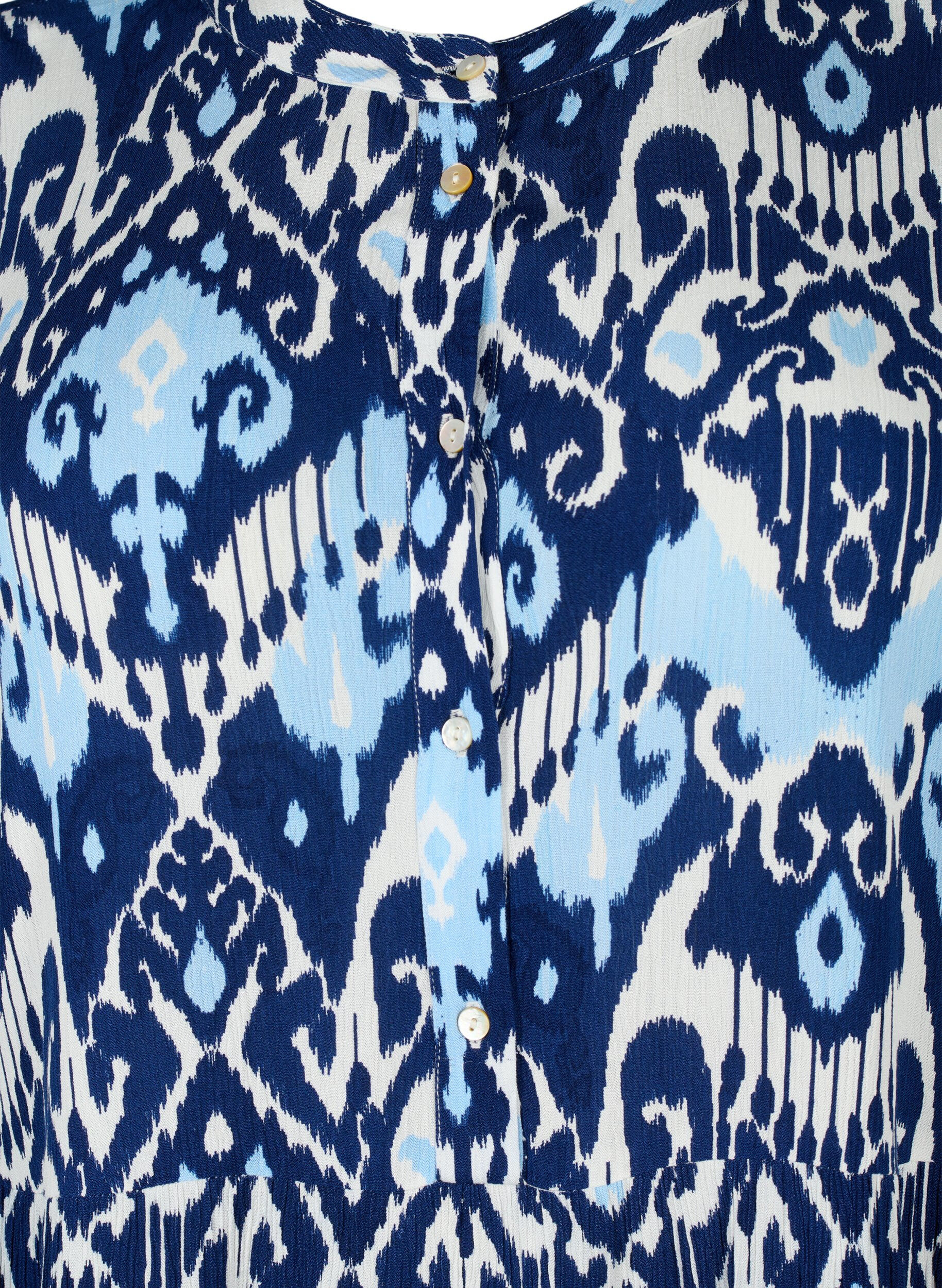 Zizzifashion Short-sleeved viscose dress with print, Blue Ethnic AOP, Packshot image number 2