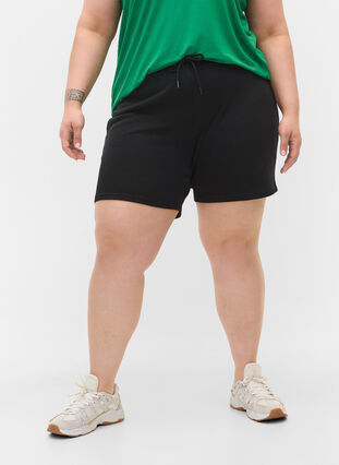Drawstring workout shorts, Black, Model image number 2