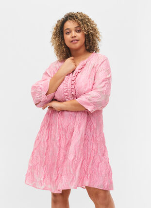 Jacquard A-line dress with ruffles - Rose - Sz. M - Zizzifashion Jacquard A-line dress with ruffles - Rose - Sz. M - Zizzifashion