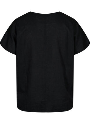 Short-sleeved blouse in cotton blend with linen, Black, Packshot image number 1