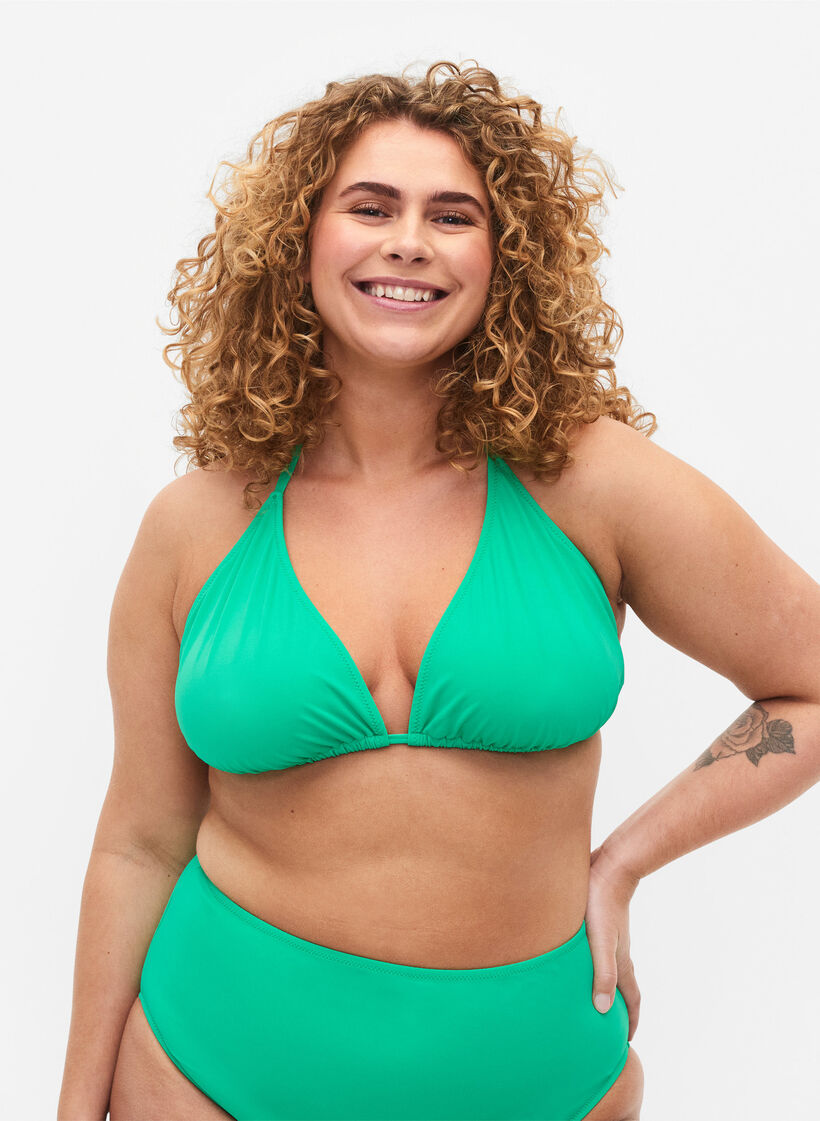 Solid color triangle bikini top, Green, Model image number 0