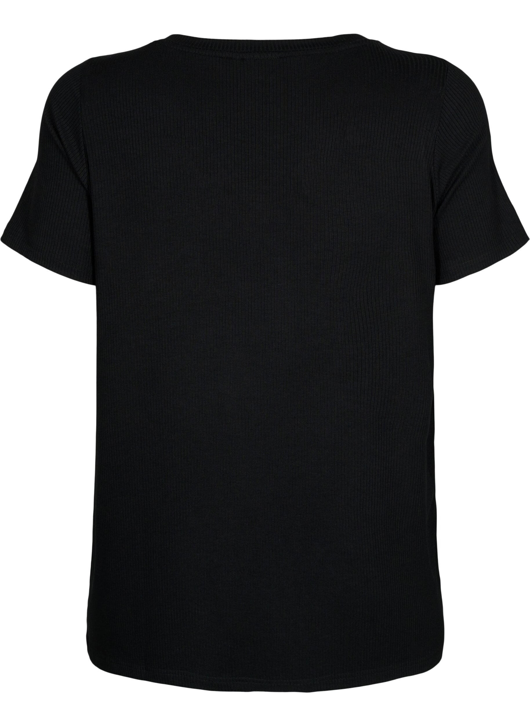 Zizzifashion Ribbed T-shirt with LENZING&trade; ECOVERO&trade; Viscose, Black, Packshot image number 1