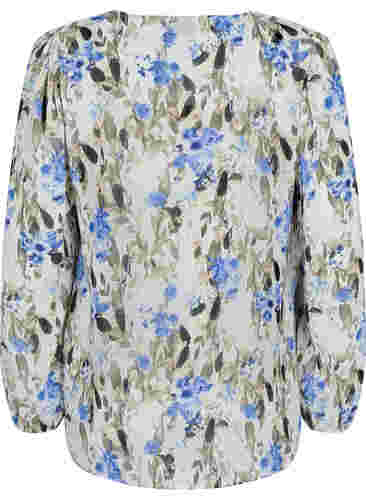 Long-sleeved printed blouse, Blue Flower AOP, Packshot image number 1