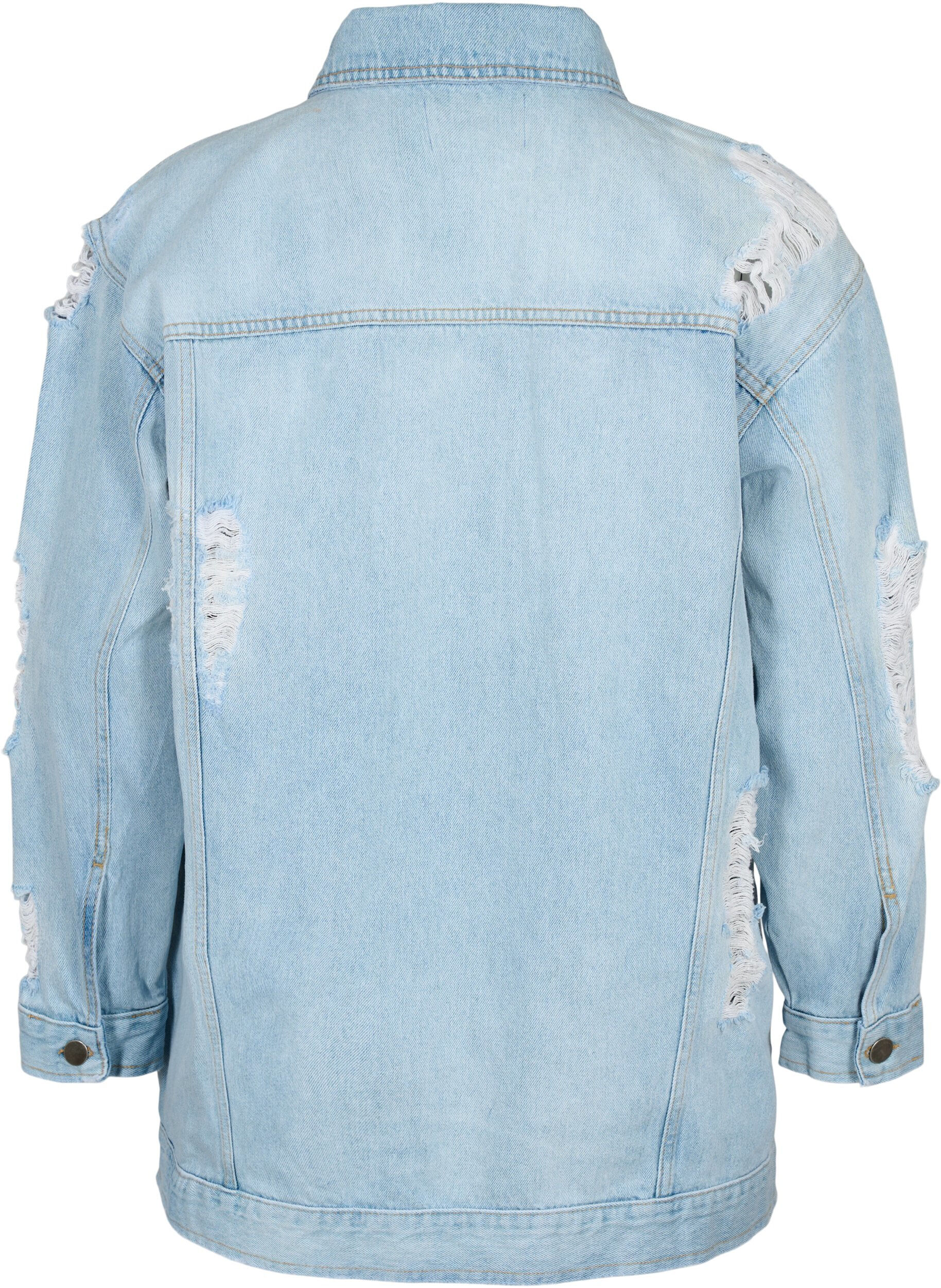Zizzifashion Loose fit denim jacket with worn details, Light blue denim, Packshot image number 1