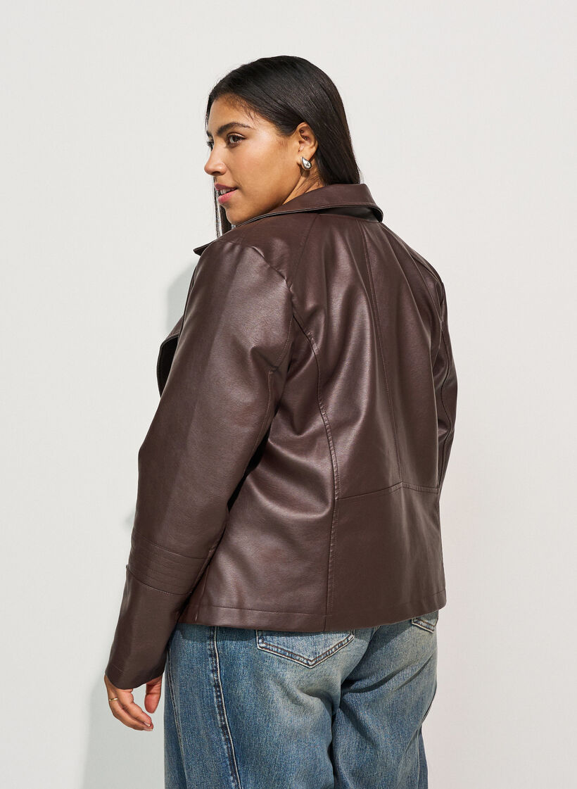 Biker jacket in faux leather, Brown, Model image number 2