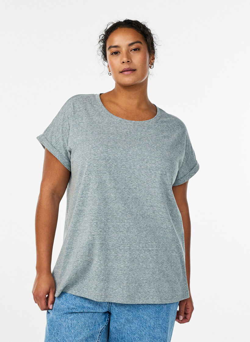 Melange T-shirt with short sleeves, Green, Model