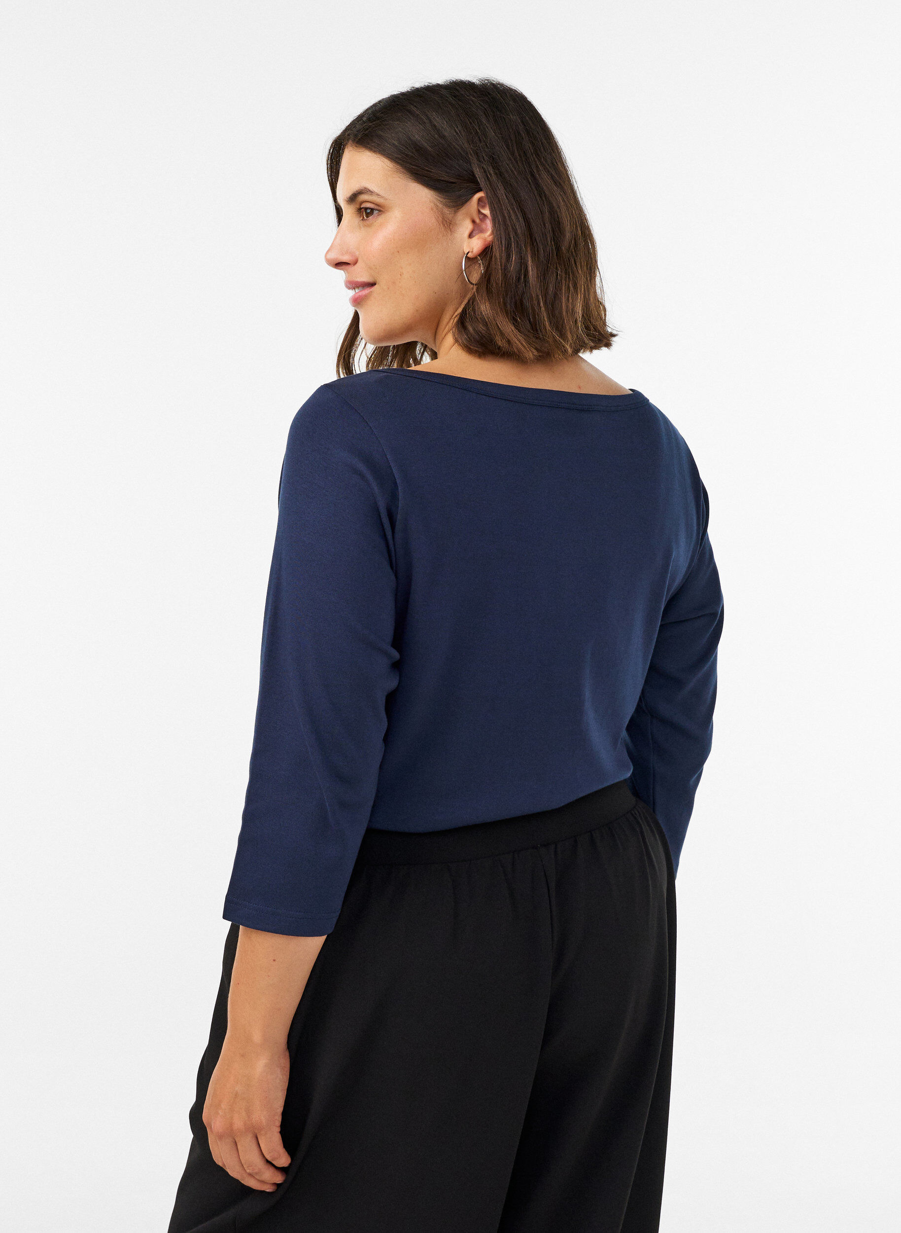 ZizzifashionBasic T-shirt with boat neck and 3/4 sleeves, Blue, Model image number 2