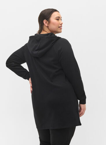 Sweater dress with hood and zip, Black, Model image number 1