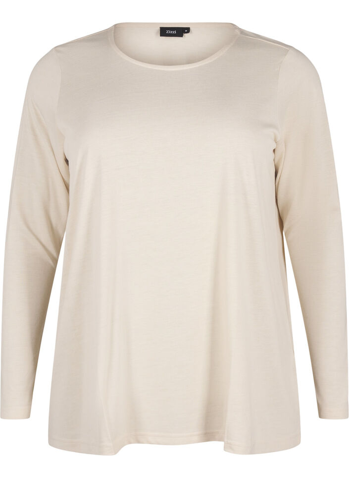 Long-sleeved T-shirt with round neck, Oatmeal Mel., Packshot image number 0