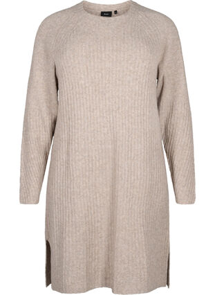 Rib-knit dress with slit, Simply Taupe Mel., Packshot image number 0