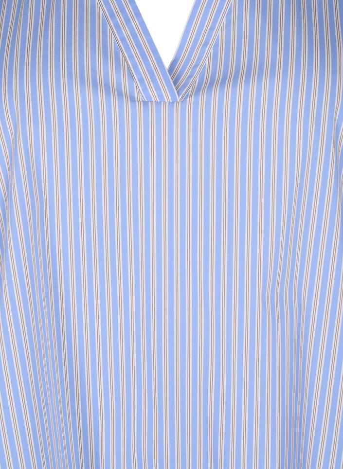 Striped blouse with peplum and ruffle details, Blue Stripe, Packshot image number 2