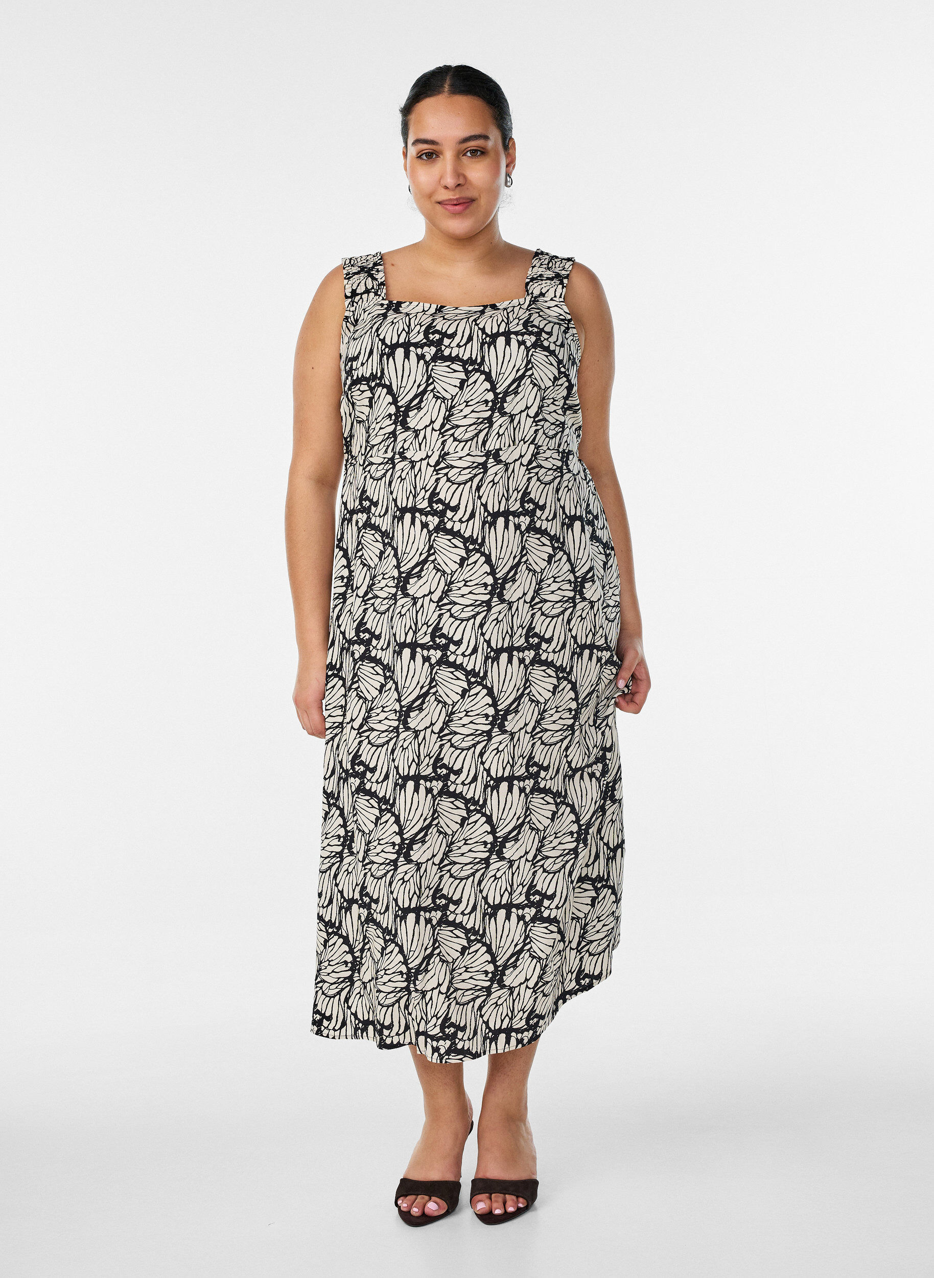ZizzifashionSummer dress with wide straps, Black, Model image number 0