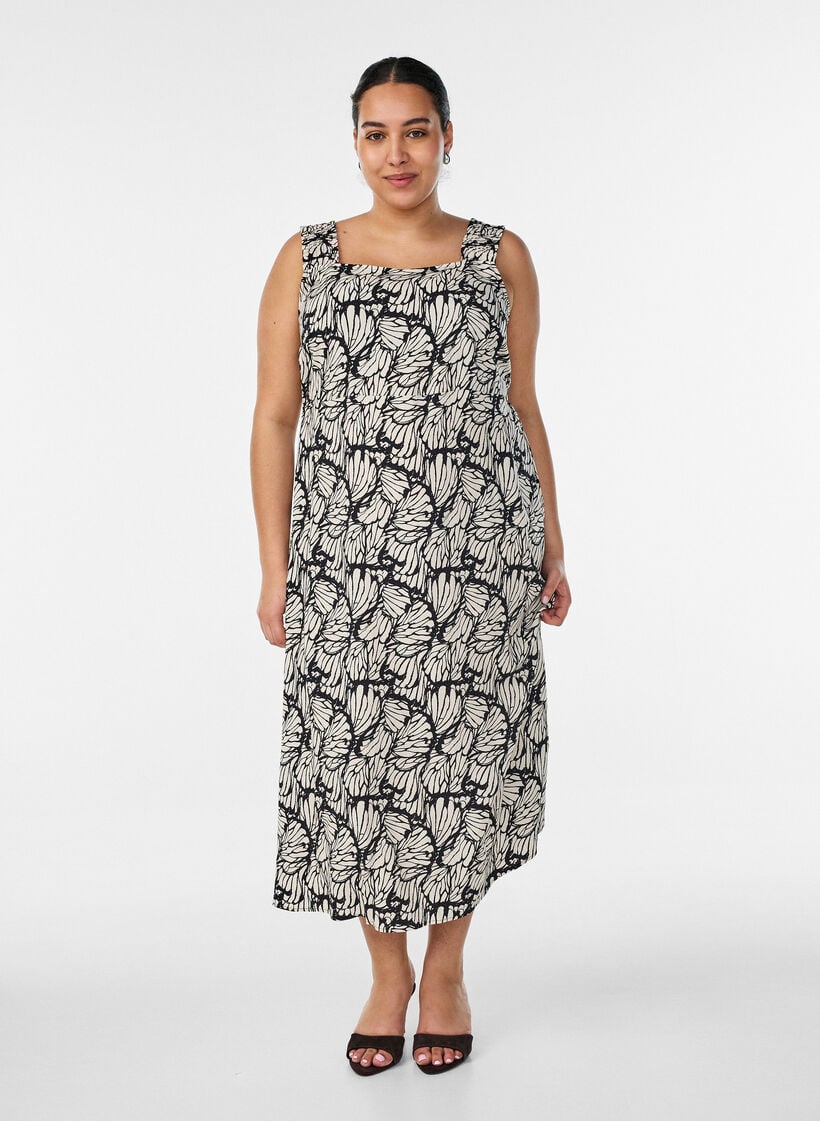 Summer dress with wide straps, Black, Model image number 0