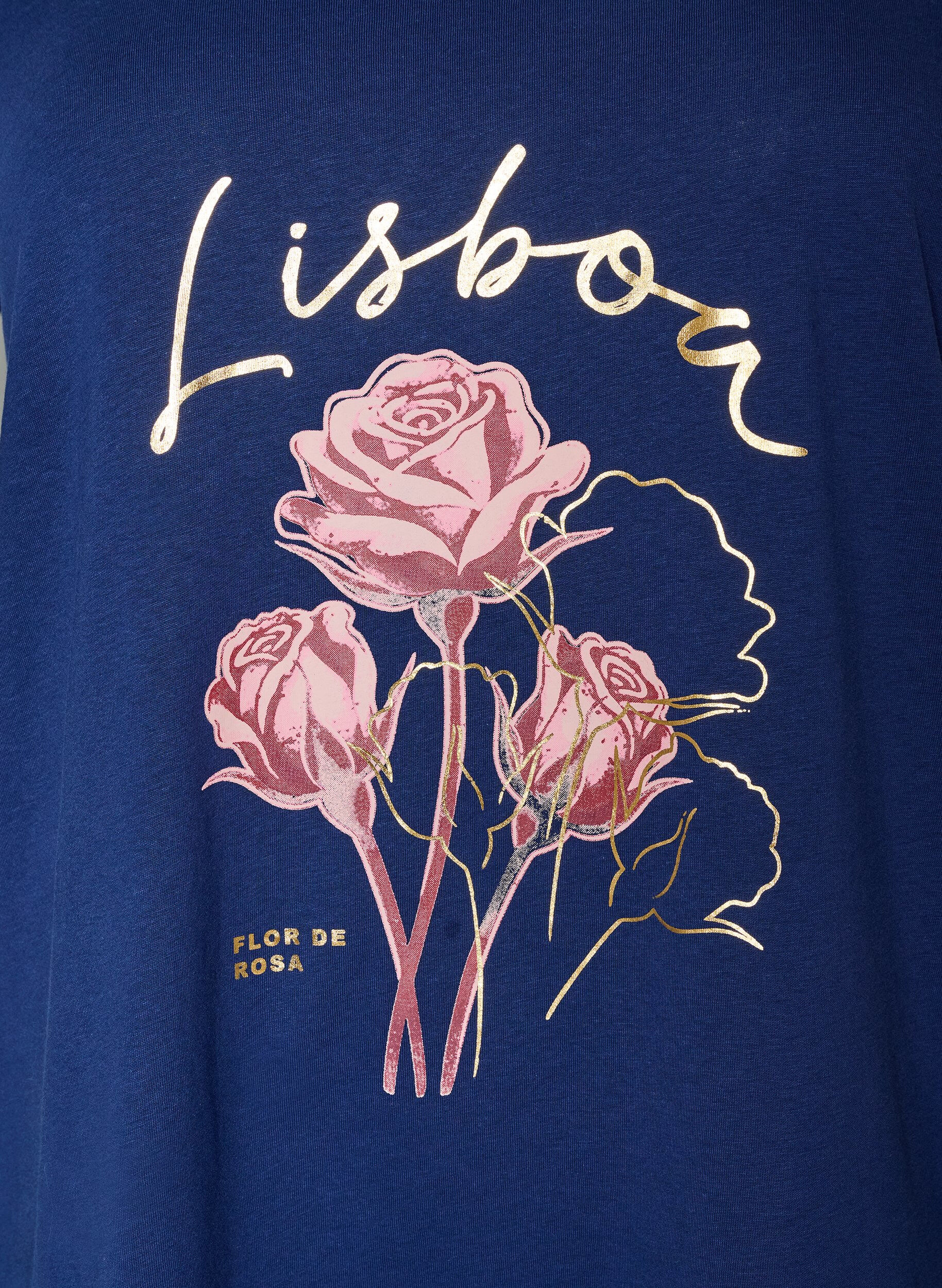 ZizzifashionCotton T-shirt with front print and V-neck, 1447, Packshot image number 2