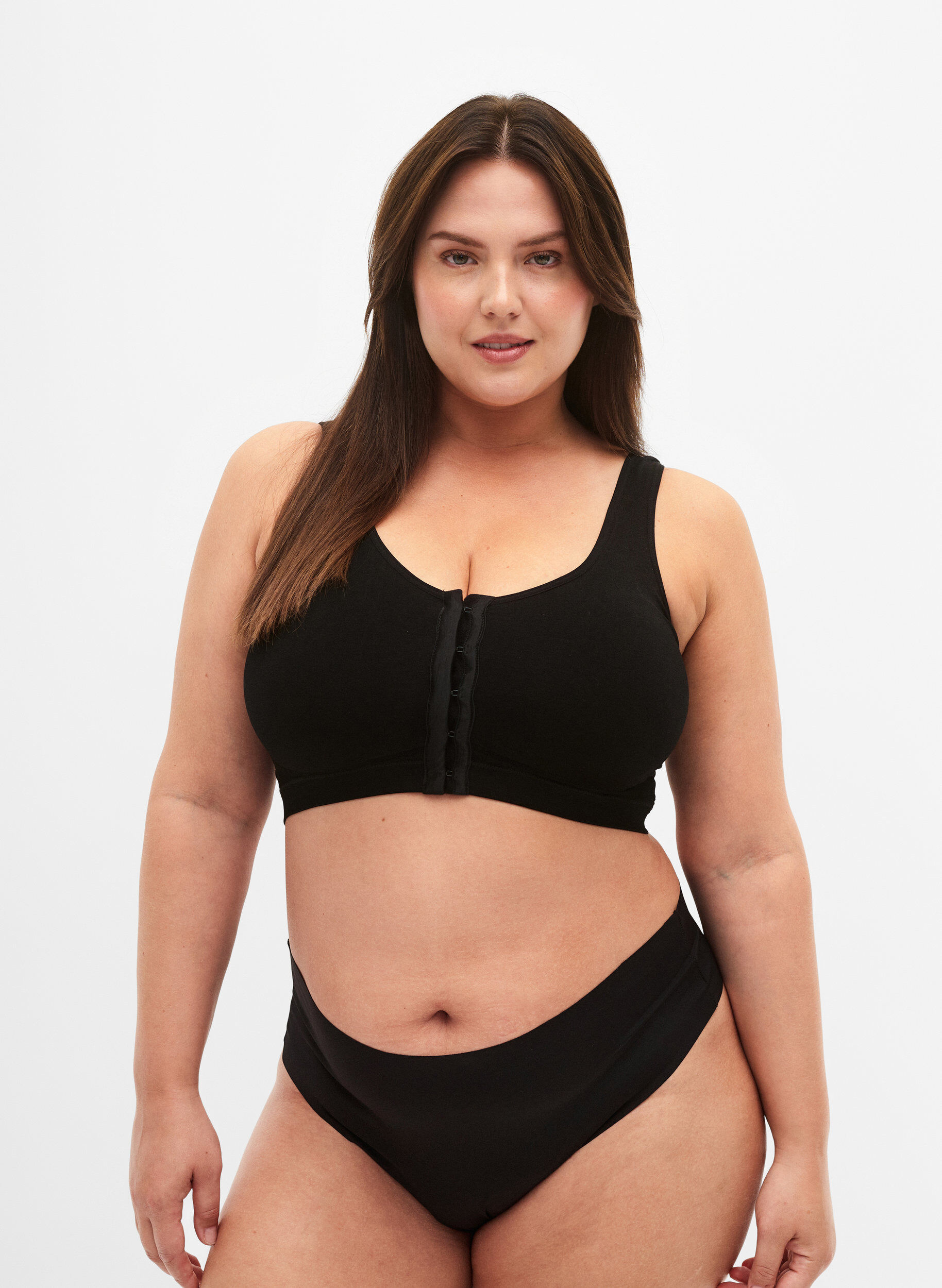 Zizzifashion Seamless bra with front closure, Black, Model image number 2