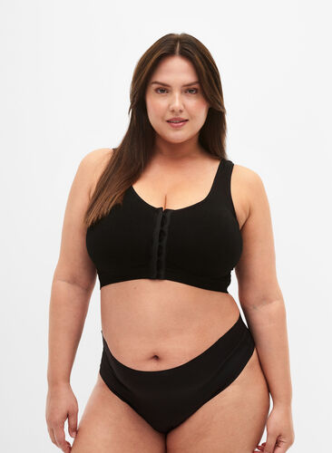 Seamless bra with front closure, Black, Model image number 2