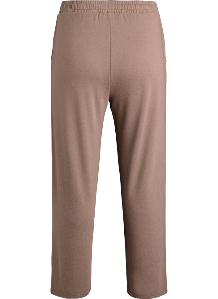 High-waisted straight fit jersey trousers, Brown, Packshot image number 1