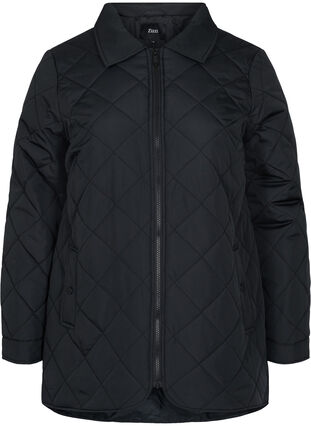 Short quilted jacket with collar, Black, Packshot image number 0