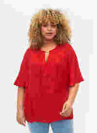 Short-sleeved blouse with structure, Tango Red, Model