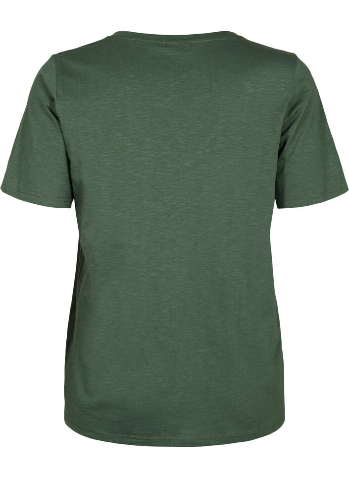 Short-sleeved basic t-shirt with v-neck, Green, Packshot image number 1