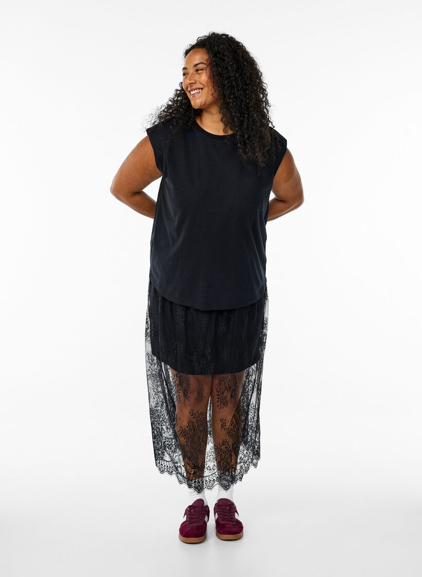 Sleeveless jersey blouse with shoulder pads, Black, Model image number 1