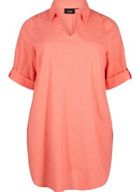 Short-sleeved cotton blend tunic with linen