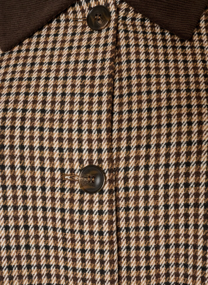 Checked coat with corduroy collar, Brown, Packshot