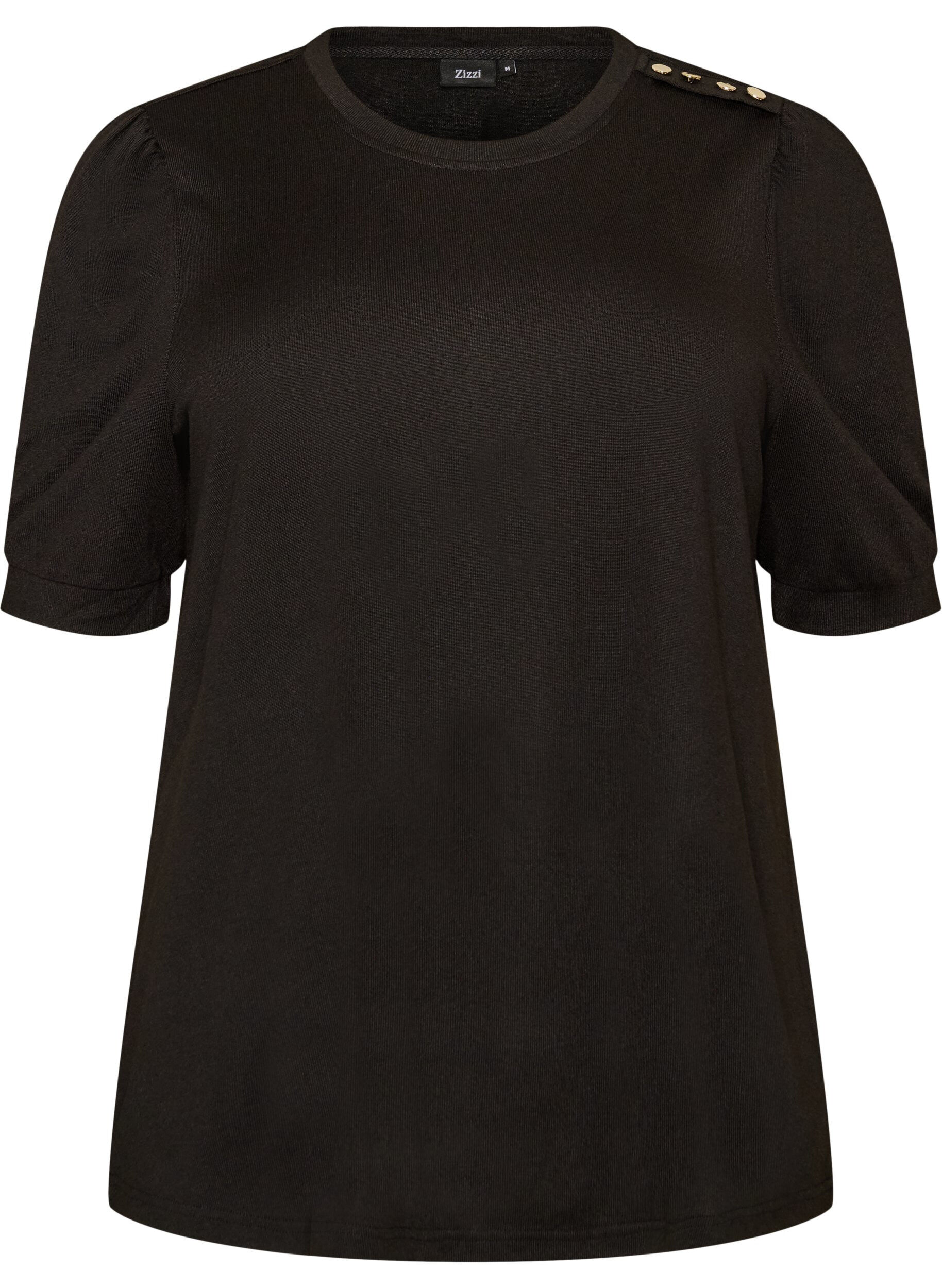 Blouse with button detail and short puff sleeves