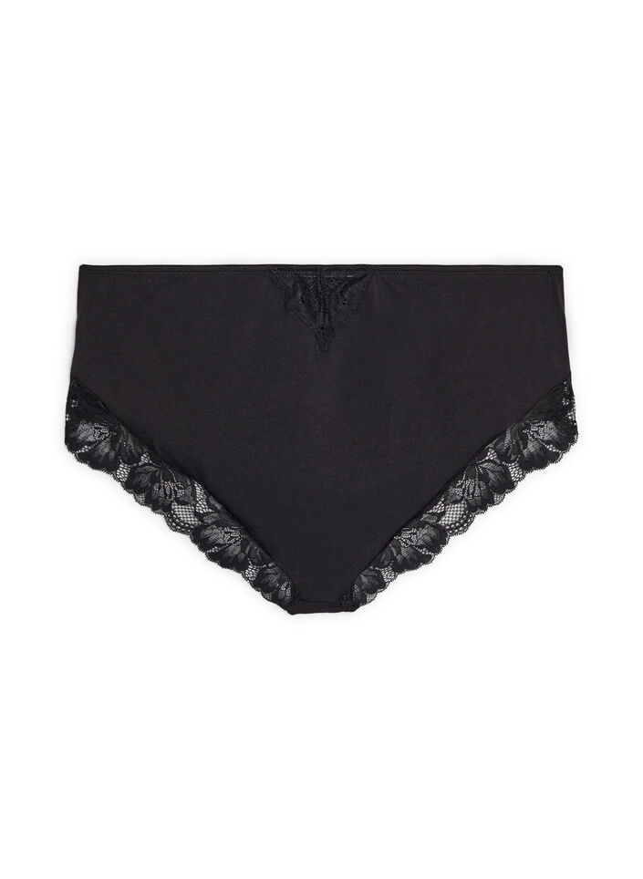 Cotton panties with an inside pocket and lace, Black, Packshot image number 1