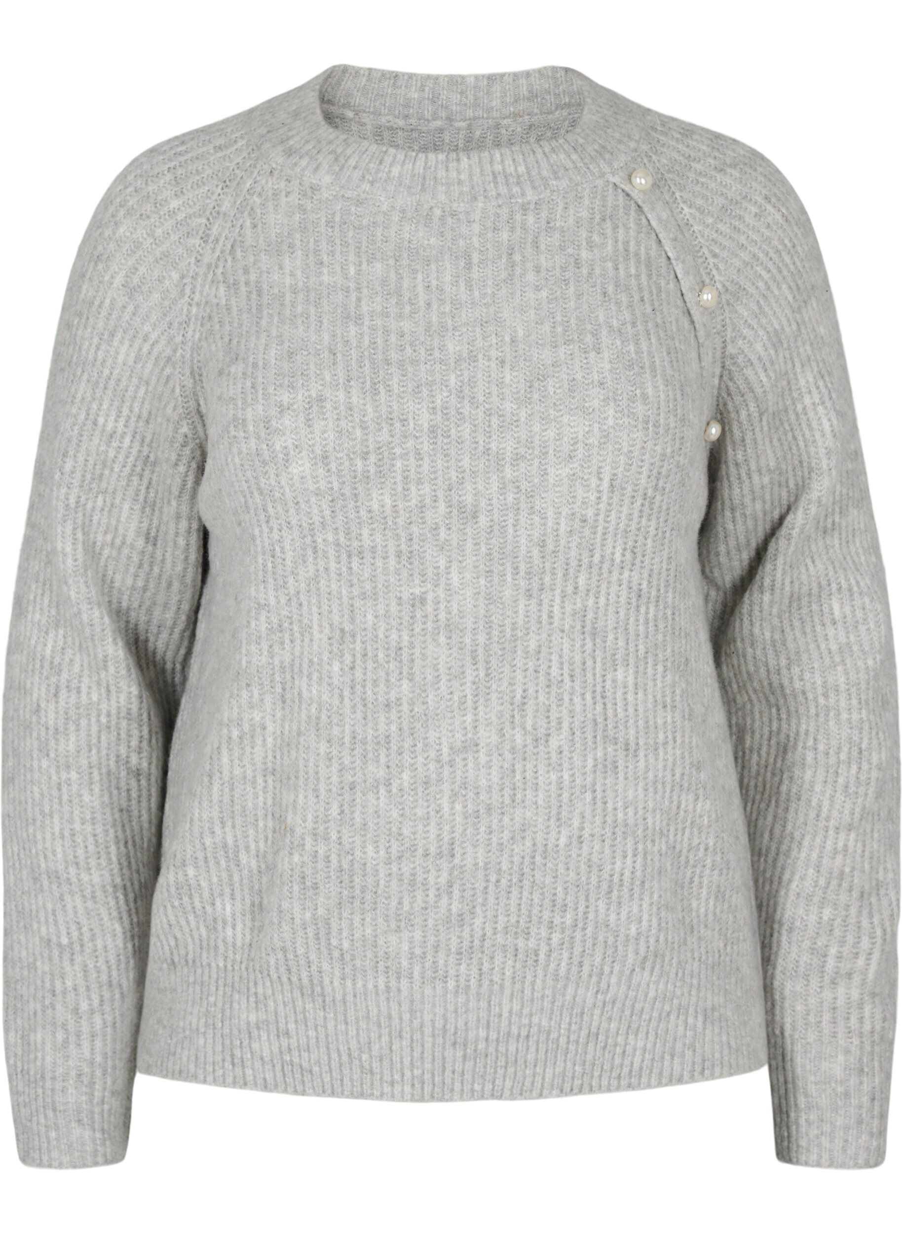 Zizzifashion Melange pullover with pearl buttons, Light Grey Melange, Packshot image number 0