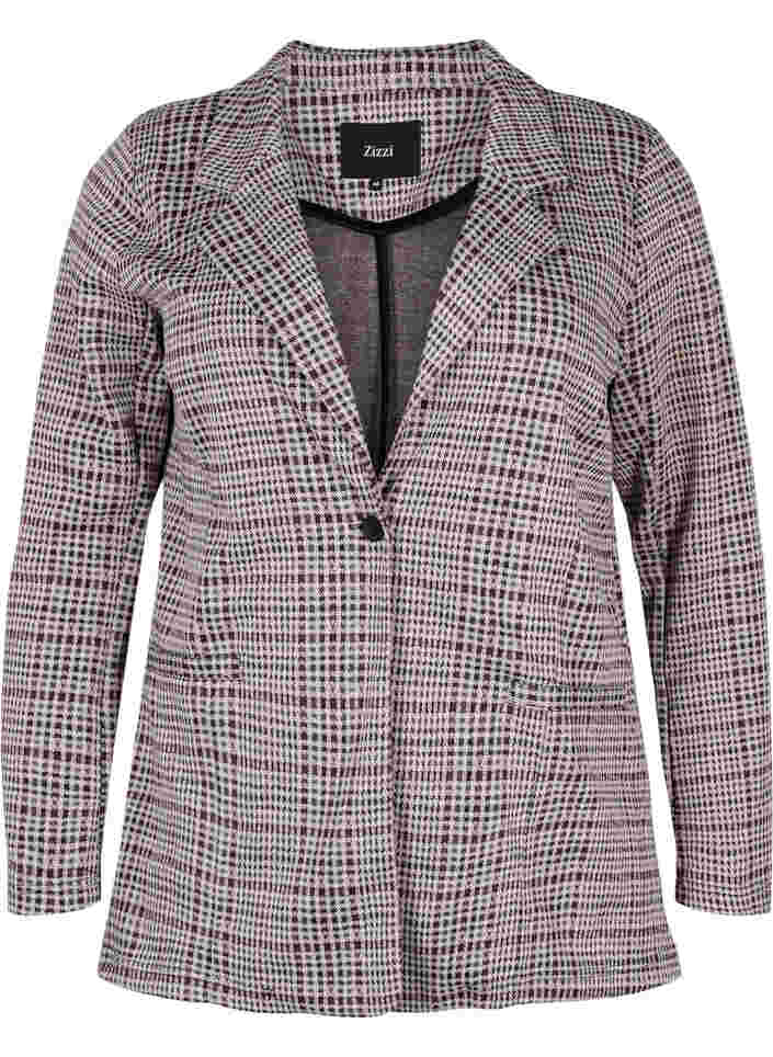 Checkered blazer with button closure, Brown Check, Packshot image number 0
