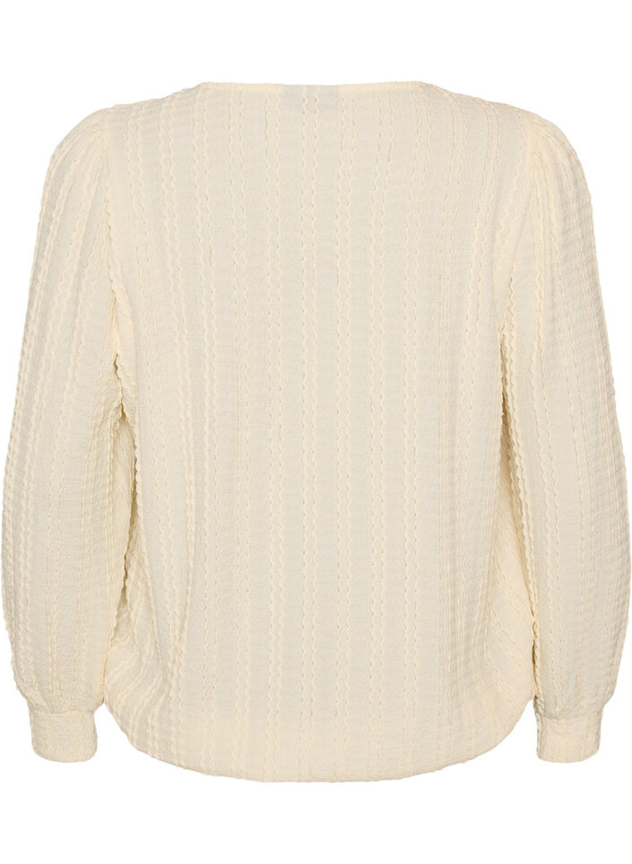Textured jersey blouse with a balloon silhouette, Vanilla, Packshot image number 1
