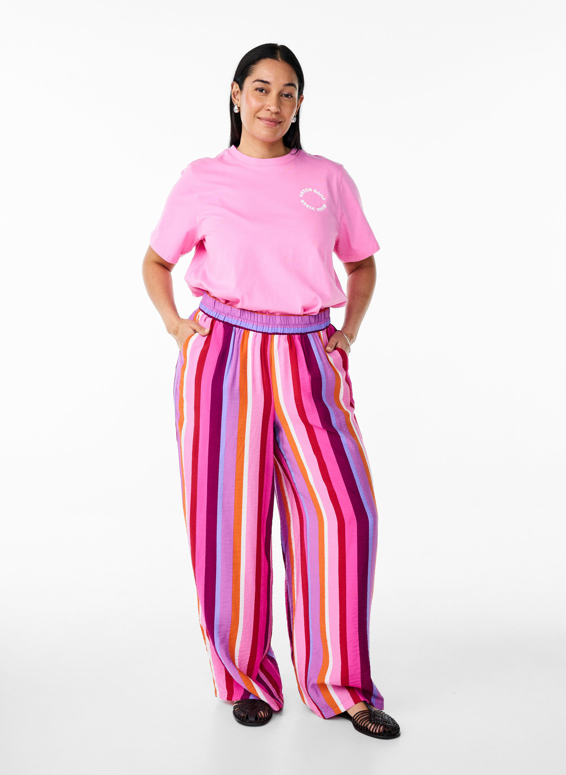 ZizzifashionOrganic cotton T-shirt with text motif, Pink, Model image number 1