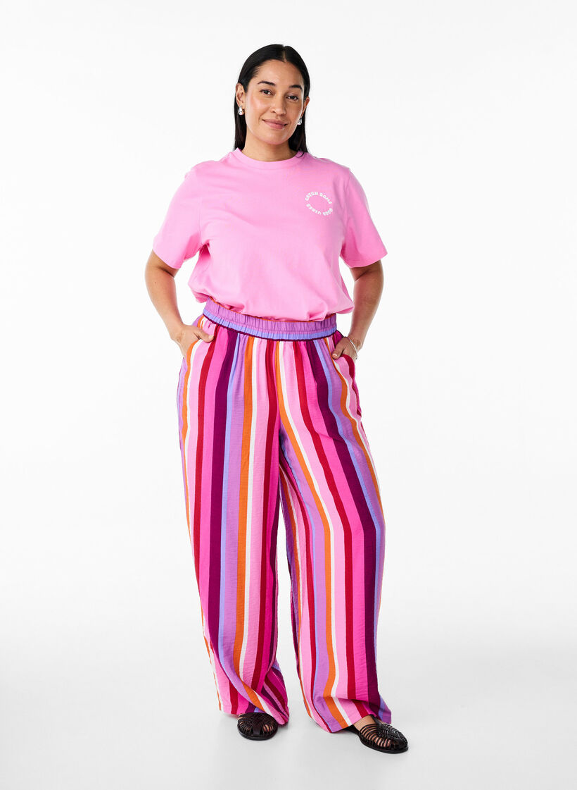 Organic cotton T-shirt with text motif, Pink, Model image number 1