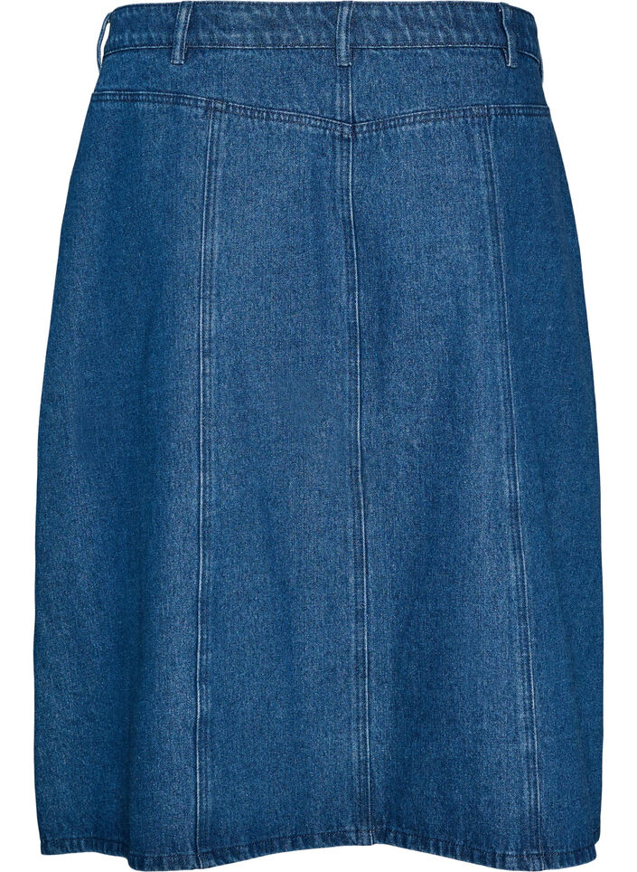 A-line denim skirt with wavy button placket, Blue, Packshot image number 1